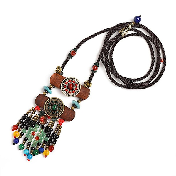 Retro Bohemisk Etnisk Handgjord Pärlhalsband Kvinna Flerlagers Färg Klädaccessoarer