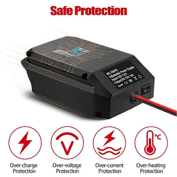 DC 18V til 12V Nedtrappingsomformer for 18V Batteri, Sigarettenneradapter, Strømhjuladapter for Bil