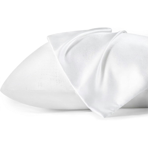 Satin Silkeputetrekk for Hår eller Hud - Hvite Kjølende Putetrekk 50x75 cm, Supermyke Satin Putetrekk med Glidelås, Gaver til Henne eller Ham