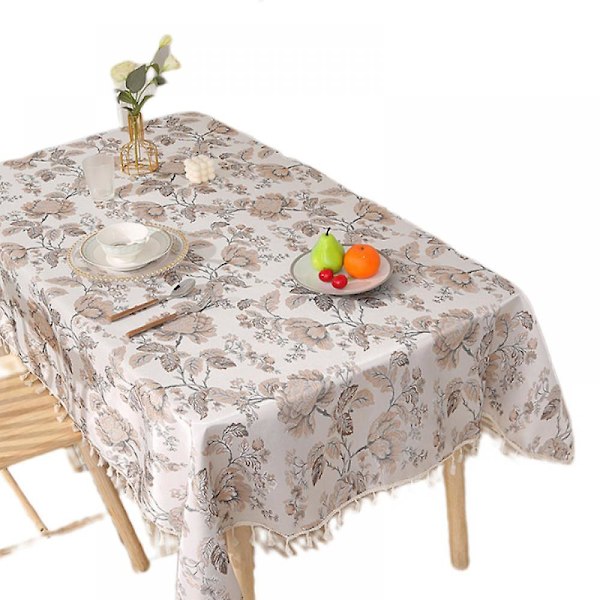 Bordsduk, rektangulär bordsduk, konsttryck med vågig kant, tvättbar, vattenavvisande polyester för matsal, kök, rektangulär dekorativ duk