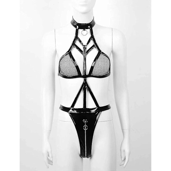 For Women Blonde Leather Costume Halter Ryggløse Topper Body