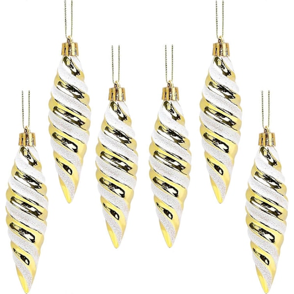 Paketti 11*3mm Suuria Kierteisiä Koristepalloja - Kiiltävä & Glitter-Koristellut - Joulukuusen Koristeet (Kulta)