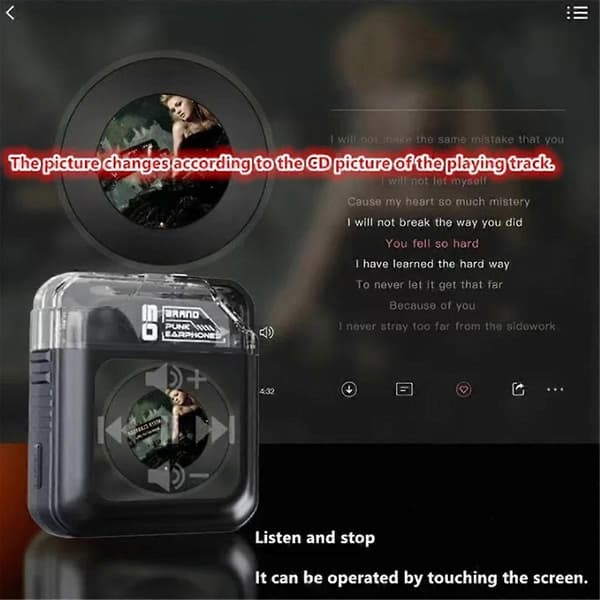LED Fuld-farve Touch Screen Bluetooth Øretelefoner Aktiv Støjreduktion True Wireless Smart ANC Hovedtelefoner Sort