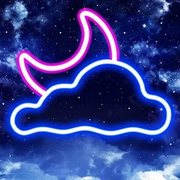 Neonskilt - Sky og Måne LED Neon Lys - Neonlys Skilt til Vægdekoration USB Batteridrevet LED Neonskilte til Soveværelse Børneværelse Bryllupsfest Dekoration