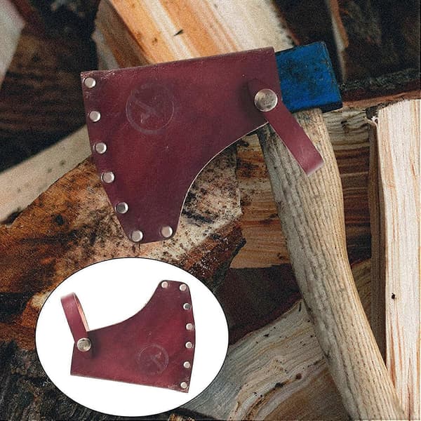 Ægte Læder Hoved Holster Økse Beskyttelse Blad Skede Sæt Kit Camping