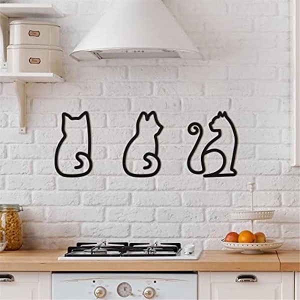 3 kpl metalliseinätaide Wire Cats -kylttiseinäkoristeita keittiöön Ravintola Shop Koristeet Tarvikkeet