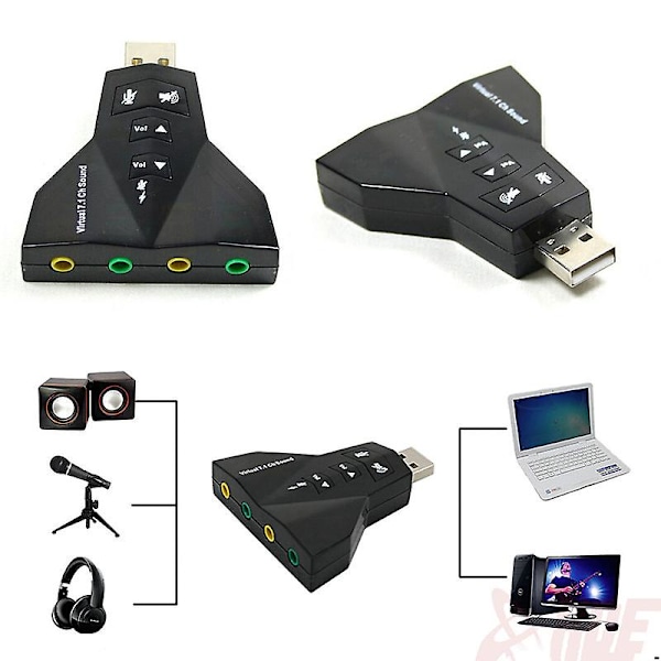 Mikrofon Mic Headset 7.1 Ch 3d Lydkort Konverter Dobbel Lydkort Virtuell 7.1 Kanal USB 2.0 Lydadapter Dobbel