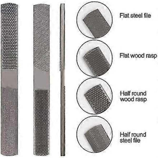 4 i 1 Halvrund Karbonstål Flad Rasp Formgivning Træ Læder Plast Metal Træudskæring Filer til Tømrer Reparation 8 Tommer