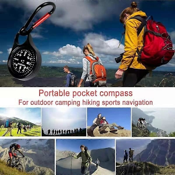 Kompas med karabinhage, lommekompas, orienteringskompas, rejsetilbehør til udendørs camping, sportsvandring, navigation, udendørs brug