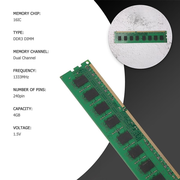 DDR3 4G RAM-muisti 1333Mhz 240-nastainen pöytätietokonemuisti PC3-10600 DIMM RAM-muisti AMD-dedikoidulle muistille