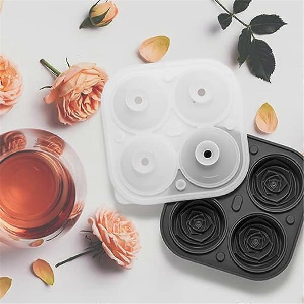 3D Rose Isterningform, Isterningbakker, Lav 4 Kæmpe Søde Blomsterformede Is, Opvaskemaskine Grå Sjov Stor Isboldmaskine