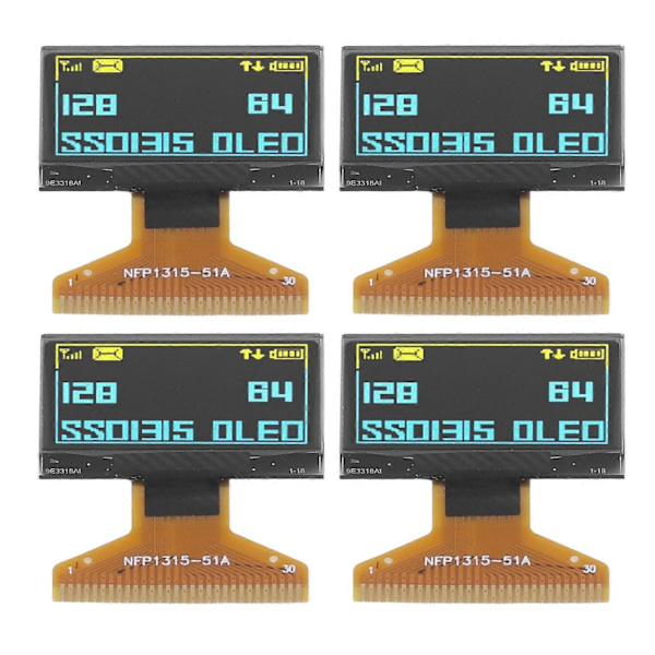 4 st LCD-skärmmodul Tunt plastlager 128 X 64 Liten 30PIN Skärmmodul 0,96 tum Gul Blå Visning YEMAA