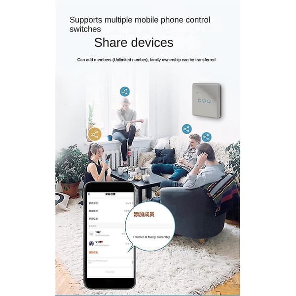 Tuya Wifi Smart Switch Touch Ljusbrytare Enkel Noll Eld Linje Universal 2 Brytare Grå