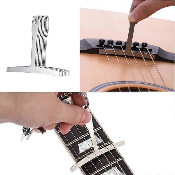 Gitarrmaker-måleverktøysett, strenghøyde-linjal, 9 understreng-radiusmåler for gitar