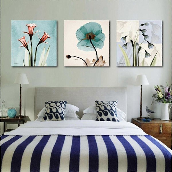 Wekity Klar Blomster Væghængt Canvas Print Poster, Enkel Abstrakt Kunsttegning Dekoration til Hjemmet Stue Soveværelse Kontor og Børneværelse (Sæt af 3