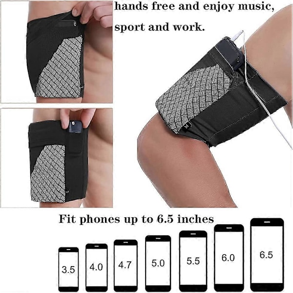 Universal sportarmband för alla mobiltelefoner. Telefonarmband för löpning, träning och gymträning passar telefoner upp till 7 tum grå M