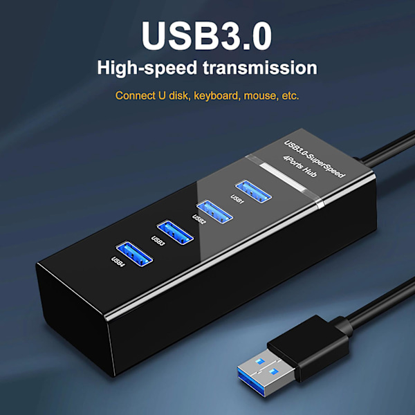 HW-1500 USB-hub med 4 porter, sterk varmespredning, ABS, høyhastighetsoverføring, USB 3.0-utvidelse for datamaskin