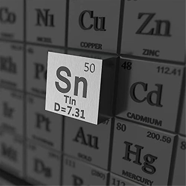 Tin Elements Sn Densitet Kube - Elements Collection Periodiske System - Laboratorieeksperiment Materiale DIY Display, 25,4 mm / 1 tomme