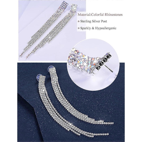 Glitrende Rhinestone Krystal Kvast Lange Dinglende Dansekonkurrence Øreringe Til Fest Galla - A: Lang(150mm/5.9in)-regnbuefarve