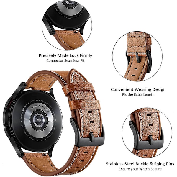 20mm Lærreim Kompatibel med Samsung Galaxy Watch 4 Reim 40mm 44mm 2021 Galaxy Watch 4 Classic 42mm 46mm Reim Lærstropp