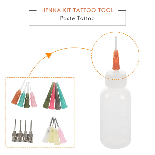 16-delad Henna-kit med Applikatormunstycken, Flaskor, Pasta, Tatuering, Kroppskonst, Ritthjälpmedel