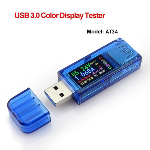 At34 Usb 3.0 Farge Lcd Voltmeter Amperemeter Spenning Strøm Meter Multimeter Batterilading Strømforbud