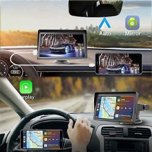 Bærbar Dash Mount Carplay Display 7\" Touch Screen, GPS Navigation, Bluetooth Bil Stereo Radio, Bak