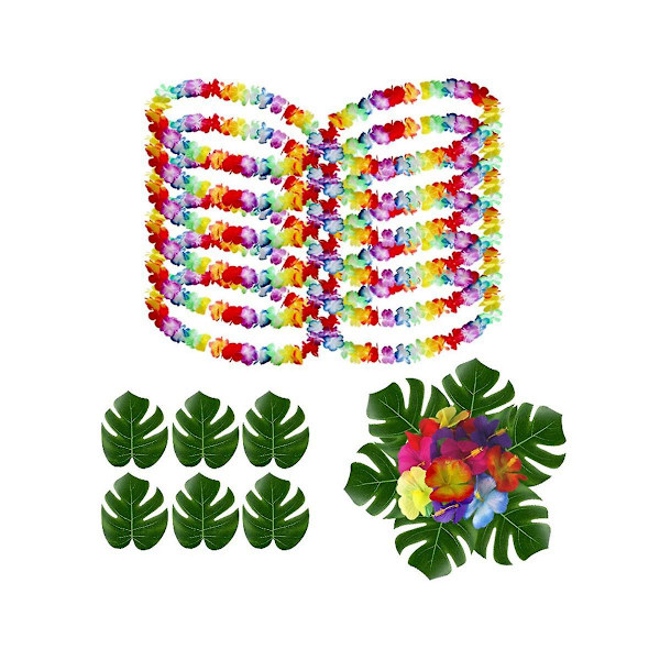 48 stk. Hawaiianske Blomsterkranse Leis Halskæder Kunstige Palmblade Til Hawaii Tropisk Luau Dekorationer
