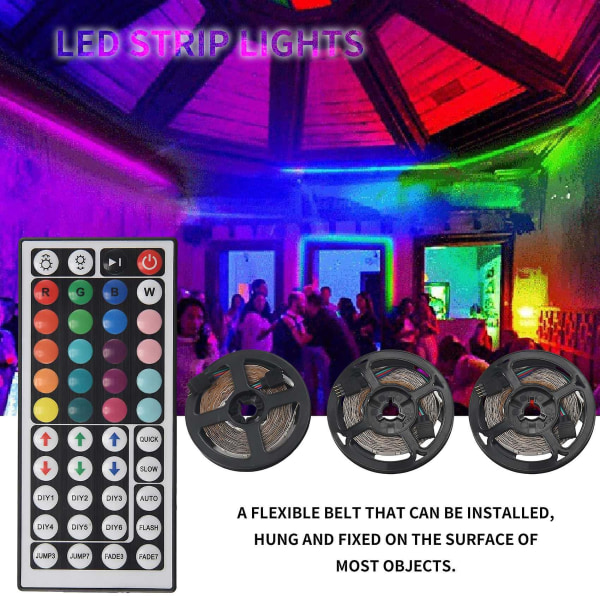 15m LED-lysstripe med 44-knappers kontroller, fleksibel fargeendring RGB-lysstripe for fest og DIY