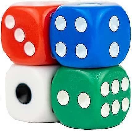 Sæt med 10 små farverige seks-sidede terninger 1,4 cm