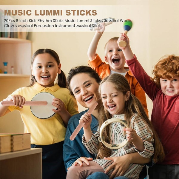 20kpl 8 tuuman lasten rytmikepit Musiikki Lummi-sauvat Klassiset Wood Claves Musiikkilyömäsoittimet Musiikkisauvat
