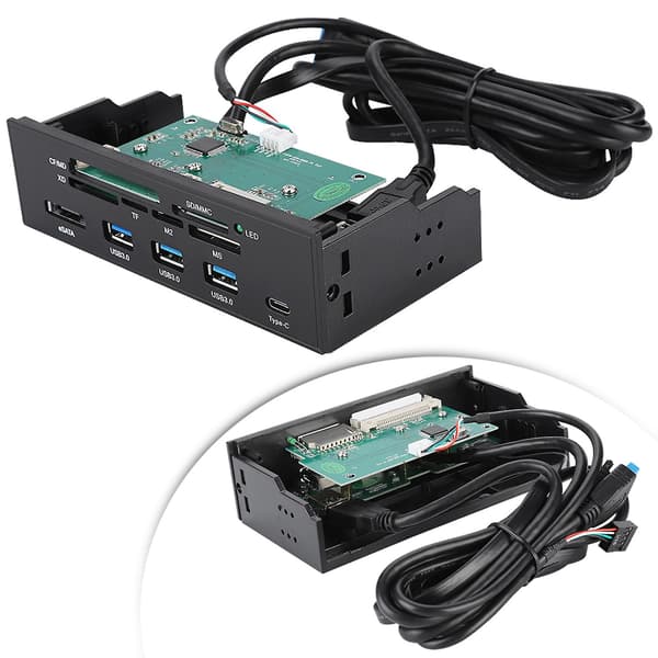 Multifunksjonell Intern Kortleser for PC - 5.25\" Dashboard Frontpanel