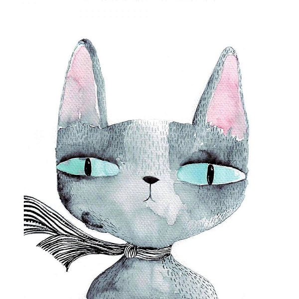 Wekity Fox och Katt Väggkonst Canvas Print Poster, Enkel Söt Akvarellkonst Ritning Dekoration för Hem Vardagsrum Sovrum Kontor och Barnrum (Set
