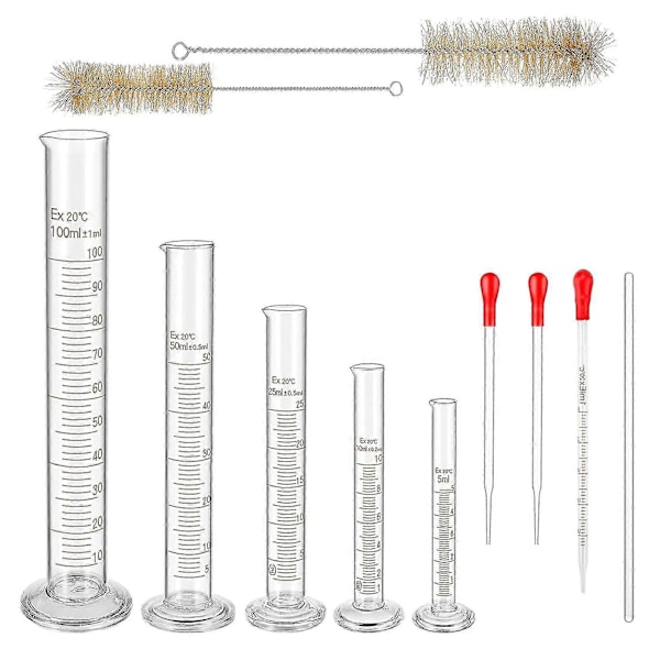Glasmätsylindrar Set, Premium Borosilikatcylindrar Kit Med 3 Pipetter + 2 Borstar