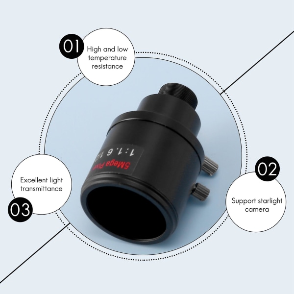 CCTV-objektiivi 1/2,5 tuuman 6-22 mm 5MP M12-kiinnitteinen varifocal-objektiivi F1.6 4MP/5MP CMOS/CCD-anturin suojaukseen