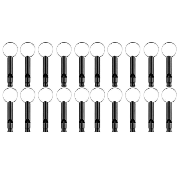 20 Pack Aluminum Whistle, Sports Whistle, Emergency Survival Whistles With Key Chain,black