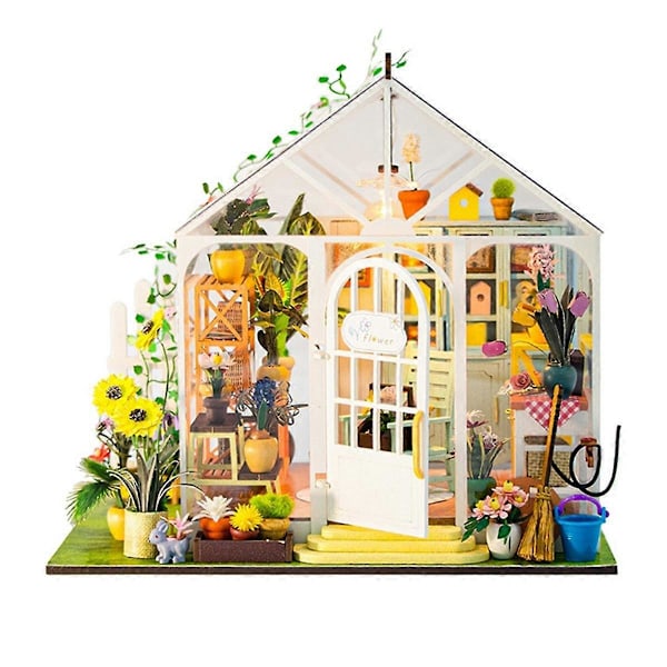DIY Trädgårdshus Bokhylla Insats Miniatyrbyggset Trädockhus Blomsterträdgård Roo