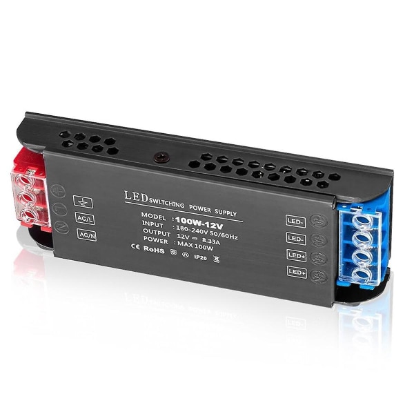 LED-transformator 12 V 100 W, LED-transformator 230 V till 12 Volt DC, Strömförsörjningstransformator Växlande