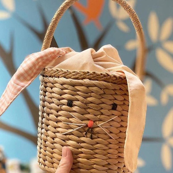 Rattan Bucket Bag til børn og voksne, strand strå taske, skulder Messenger Basket Bag, med
