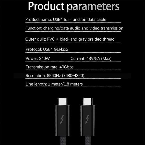 4 stk. 40 Gbps kabel 8K60Hz USB4 USB Type C til Type C PD240W Hurtig Opladning USB-C Datakabel til 15 1M