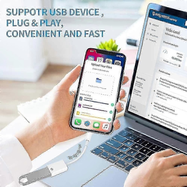 Lightning till USB-kameraadapter, USB 3.0 OTG datasynkroniseringskabeladapter kompatibel med iPhone/iPad, USB hona stöder anslutning av kortläsare, USB-minne, tangentbord