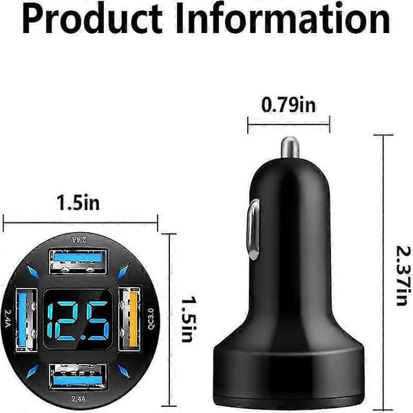66W Hurtig USB Biloplader Hurtig med Voltmeter LED Lys Display Adapter Kompatibel til iPhone