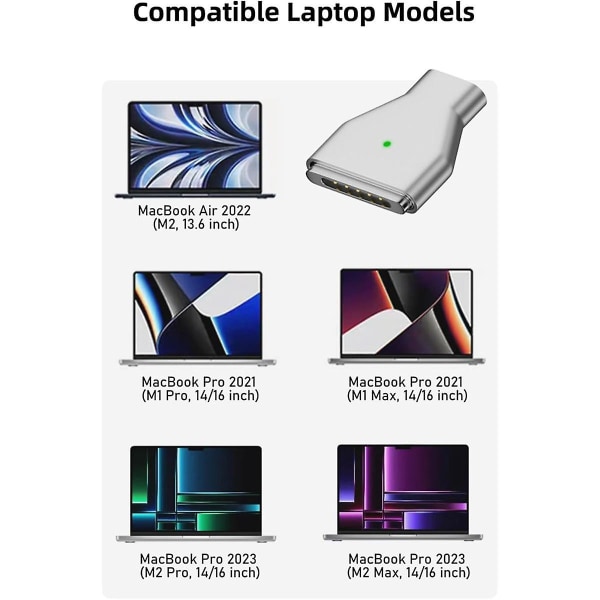 140W USB-C til Magnetisk 3 Opladningsadapter Kompatibel med Pro 2023 (M2, 14/16 tommer), til 2022 (M2)