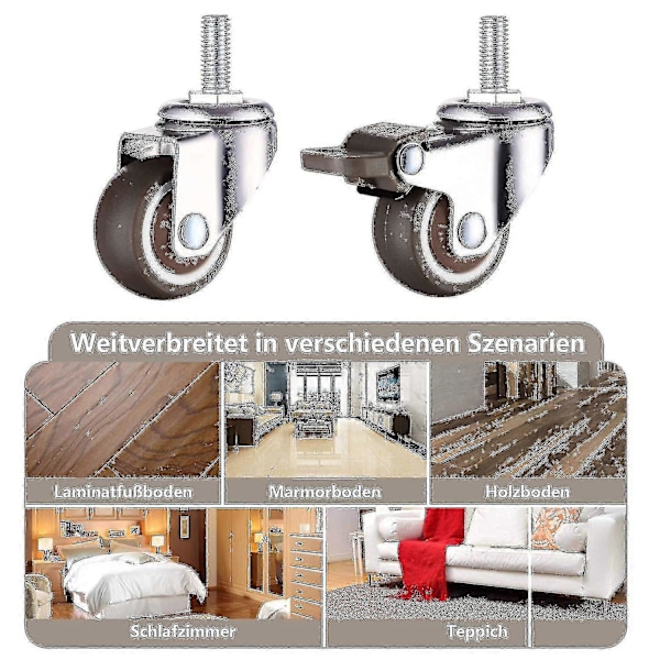 M8 Gevindstang Gummi Kraftig Drejeligt Hjul Til Håndvogn, Arbejdsborde, Møbelhjul, 1,5 Tommer, Gevinddiameter: 8mm, Længde 20mm, 2 stk. Wi