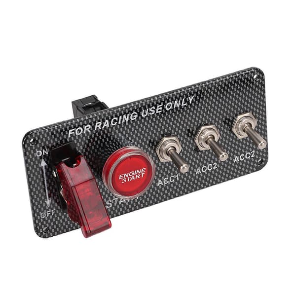 Bilmotor Tænding Trykknap Vippekontakt Panel 12V 40A Kulfiberstil Universal Plug and Play