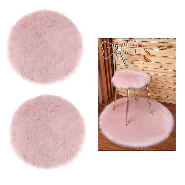 2 st Runda Vinterfårfällsplyschmatta Sitskudde Stolkudde Sitsdyna Rosa 35cm