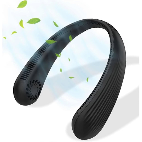 Halsfläkt, 3 Hastigheter Tyst Bladlös Bärbar Halsfläkt, Mini USB Uppladdningsbar, Lämplig för Kontor, Familjeresor, Utomhussporter - Svart