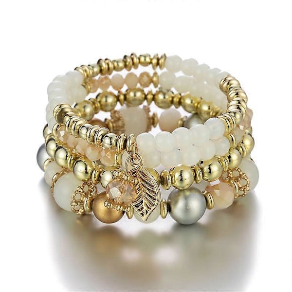 5 Sæt Boheme Armbånd, Krystal Perlearmbånd, Charm Stretch Armbånd med Vedhæng, Dame Smykker