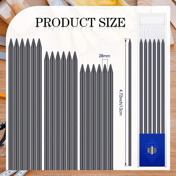 60 stykker 2,8 Mm Solid Carpenter Pencil Refills til træbearbejdning Mekanisk blyant til skrivning, tegne