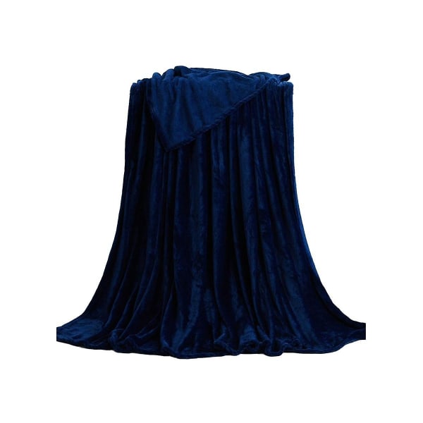 Flannel Blanket Plain Blanket Sofa Travel Thin Machine Washable Flannel Blanket Soft and Warm in Winter, Dark blue